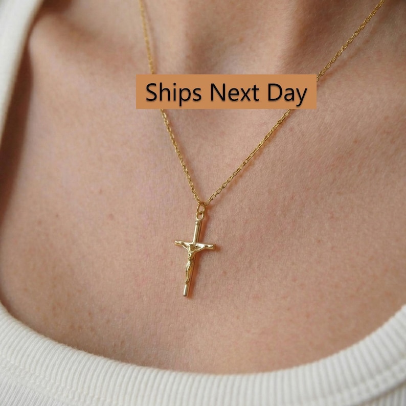 Crucifix Cross Necklace, Crucifix Pendant Necklace, Minimalist Cross Jewelry for Women, Religious Necklace, Christmas Jewelry Gift image 5