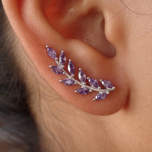 Amethyst Earring Climber / Ear Crawlers Earrings / Marquise Ear Climber Earrings / Bridesmaid Gift / February Birthstones / In Stock