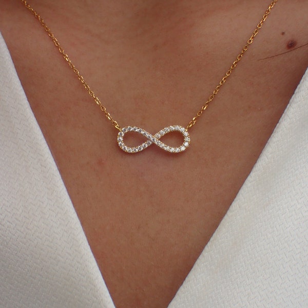 Infinity Necklace / Gold Plated Diamond Infinite Love Necklace / 925 Sterling Silver Charm Necklace / Valentines Day Gift