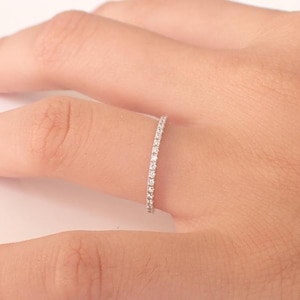 Platinum Diamond Wedding Band, Ladies Platinum Wedding Ring, Dainty Thin Platinum Band, Diamond Stackable Ring, Diamond Wedding Ring image 9