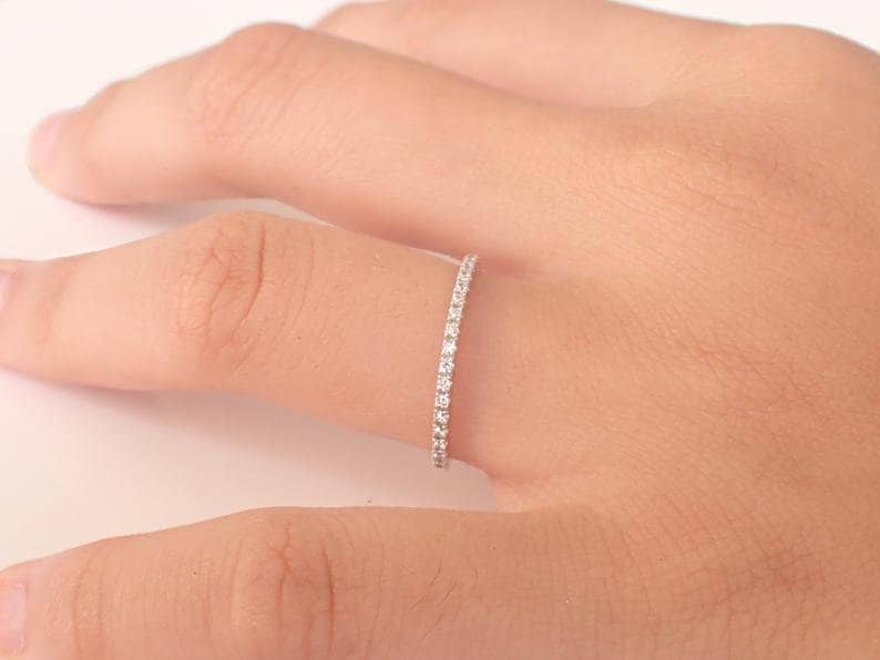 Platinum Diamond Wedding Band, Ladies Platinum Wedding Ring, Dainty Thin Platinum Band, Diamond Stackable Ring, Diamond Wedding Ring image 9