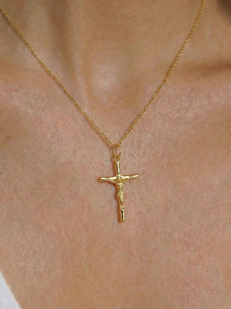 Crucifix Cross Necklace, Crucifix Pendant Necklace, Minimalist Cross Jewelry for Women, Religious Necklace, Christmas Jewelry Gift image 12