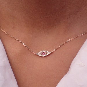 Ruby Diamond Evil Eye Necklace / July Birthstone Necklace / Good Luck Necklace / Natural Ruby Necklace