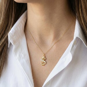 Dollar Sign Pendant Necklace, Dollar Sign Chain, Money Sign 