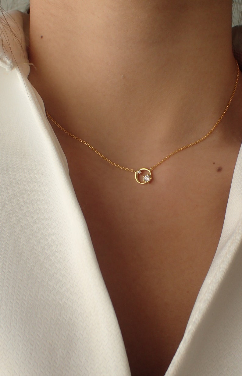 Karma Necklace / Diamond Circle Necklace / Cluster Necklace / Minimalist Necklace / Layering Necklace / Valentines Day Gift image 3