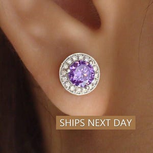 Halo Amethyst Earrings / Amethyst Stud Earrings / Everyday Earring / February Birthstone Studs / Classic Earrings / In Stock
