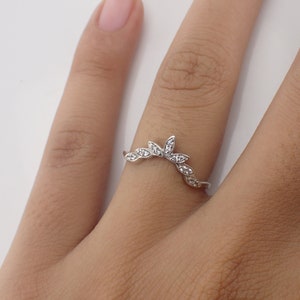 Curved Diamond Wedding Band, Marquise Shape Curved Ring Enhancer, 14K Solid Gold Diamond Ring, Stackable Matching Band