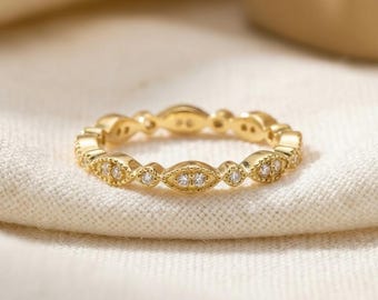 Art Deco Full Eternity Band, Simple Elegant Real Diamond Band, Lovely Art Deco Bridal Band, Milgrain Diamond Art Deco Band