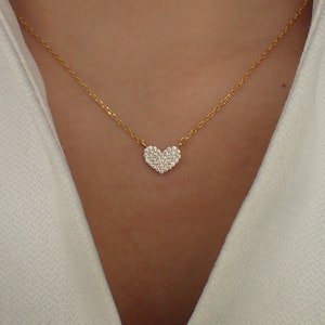 Heart Necklace / Tiny Heart Charm / 925 Sterling Silver Dainty Heart Necklace / Diamond Necklace image 1