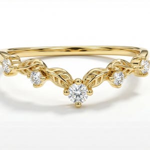 Vintage Moissanite Wedding Ring, Unique Curved Band, Vintage Anniversary Ring Gift for Women image 1