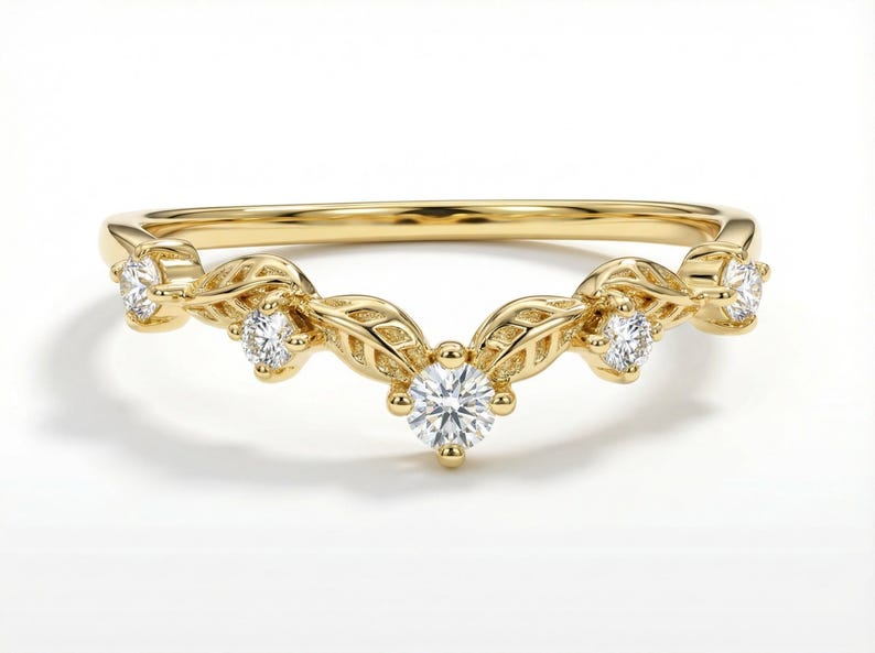 Vintage Moissanite Wedding Ring, Unique Curved Band, Vintage Anniversary Ring Gift for Women image 1