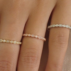 Art Deco Diamond Wedding Band, Marquise Shape Full Eternity Ring, Diamond Stackable Band, Thin Dainty Band, Valentinus's Day Gift