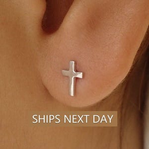 Cross Stud Earrings / Tiny Cross Earrings in Sterling Silver / Religious Earrings Gift / Minimalist Earrings Gift for Her