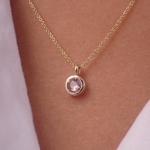 0.14ct Pink Sapphire Solitaire 14k Solid Gold Necklace Pendant - September Birthstone Necklace Gift