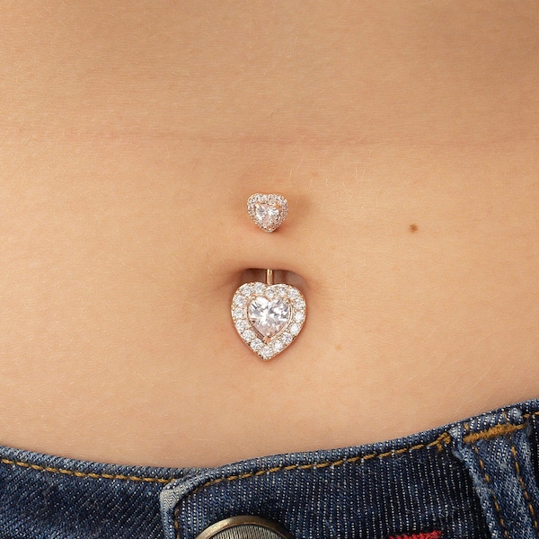 Heart Shape Belly Button Ring, Diamond Body Jewelry, Curved Barbell Belly Ring, Navel Piercing Jewelry