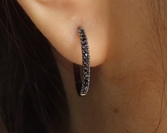 Simulated Black Diamonds Hoop Earrings / Huggies Earrings / Minimalist Eternity CZ Earring / Huggie Hoops Earrings