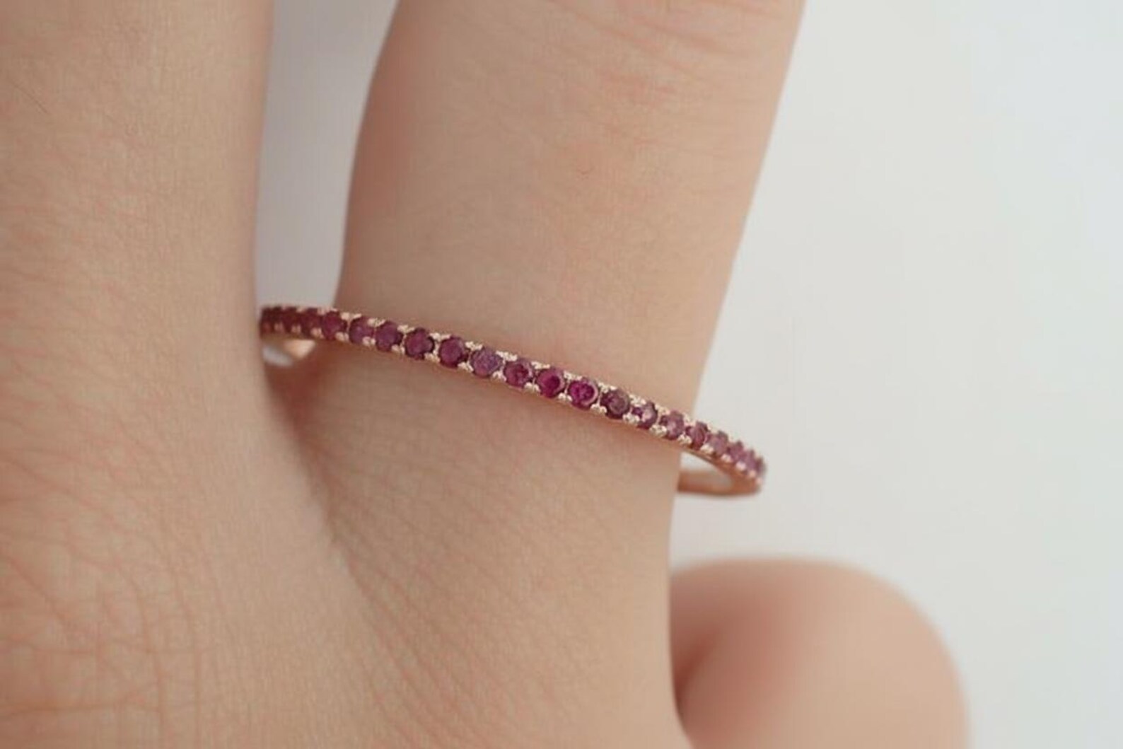 Ruby Wedding Band, Solid Gold Half Eternity Band, July Birthstone Ring ...