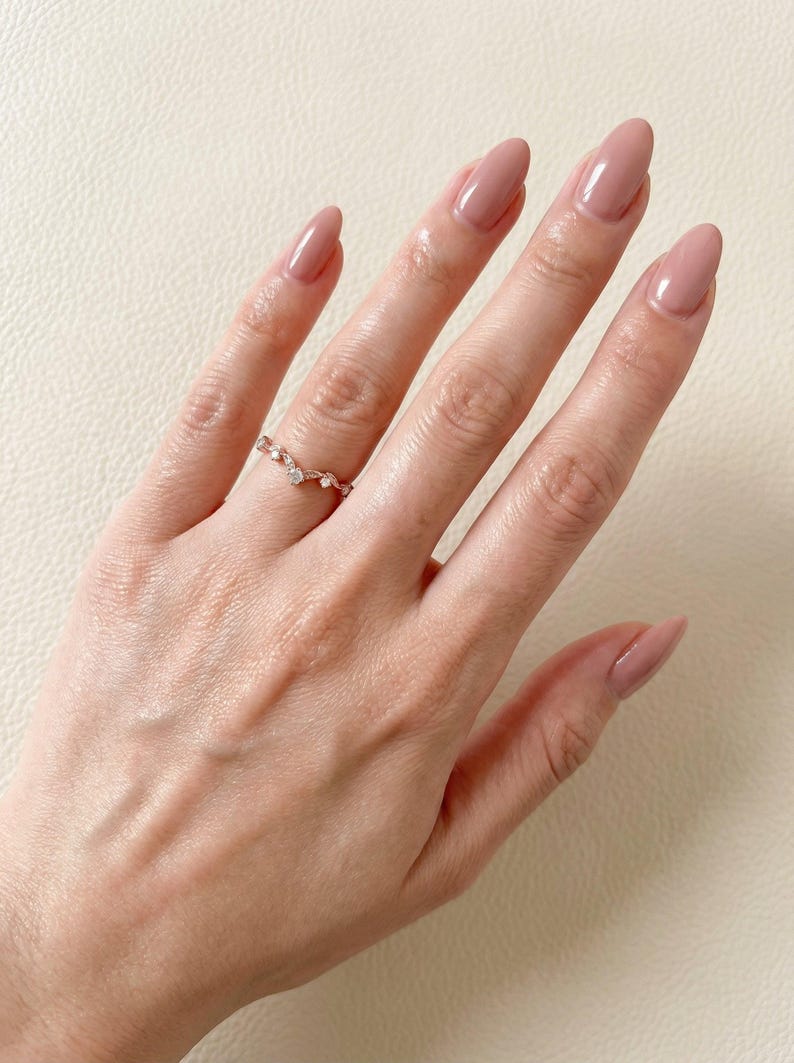 Vintage Moissanite Wedding Ring, Unique Curved Band, Vintage Anniversary Ring Gift for Women image 11
