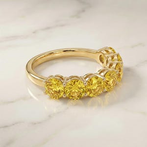 Yellow Sapphire Wedding Band 3.50ctw 7 Stone Anniversary Ring Yellow Gemstone Eternity Band September Birthstone image 2
