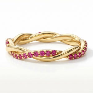 Ruby Infinity Wedding Ring / Ruby Wedding Band / Infinity Knot Ring / Full Eternity Band in 14K Solid Gold / July Birthstone Band