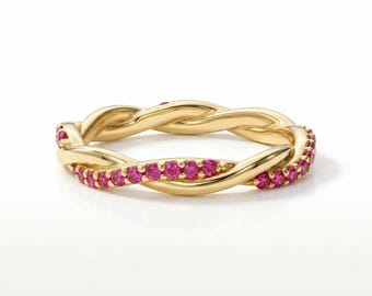 Ruby Infinity Wedding Ring / Ruby Wedding Band / Infinity Knot Ring / Full Eternity Band in 14K Solid Gold / July Birthstone Band