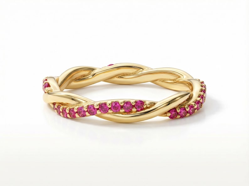 Ruby Infinity Wedding Ring / Ruby Wedding Band / Infinity Knot Ring / Full Eternity Band in 14K Solid Gold / July Birthstone Band image 1