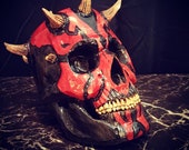 Handcarved Wood Darth Maul Skull - Wooden Skull Sculpture - Modern Woodwork - Wood Carving
