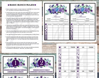 Purple Floral Printable Bunco Cards