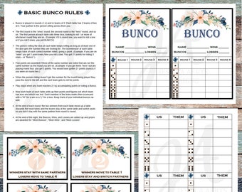 Blush & Navy Floral Printable Bunco Cards