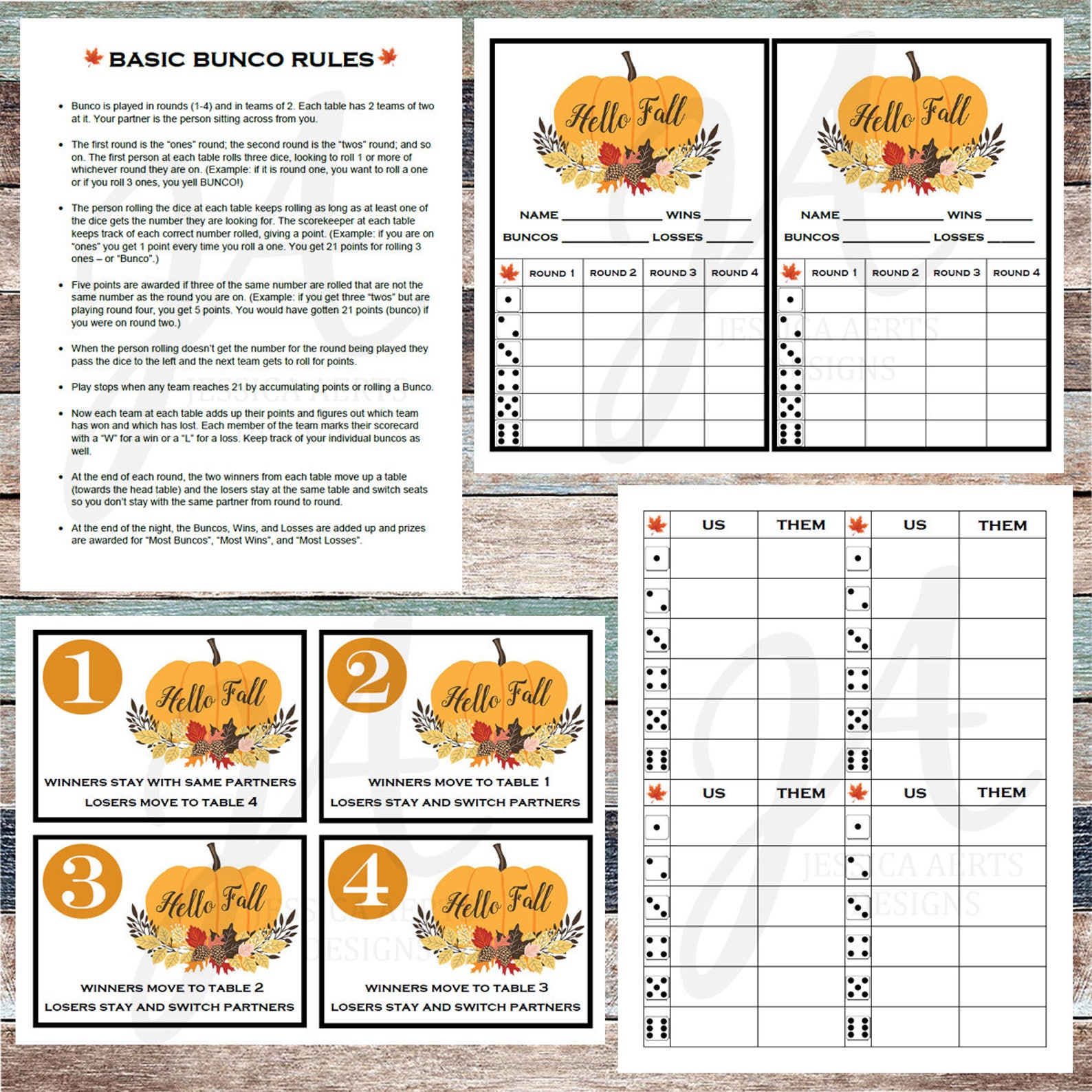 Fall Printable Bunco Cards | Etsy