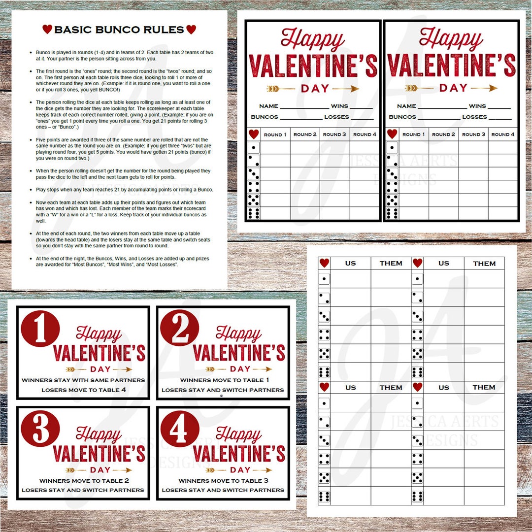 Valentines Printable Bunco Cards Etsy