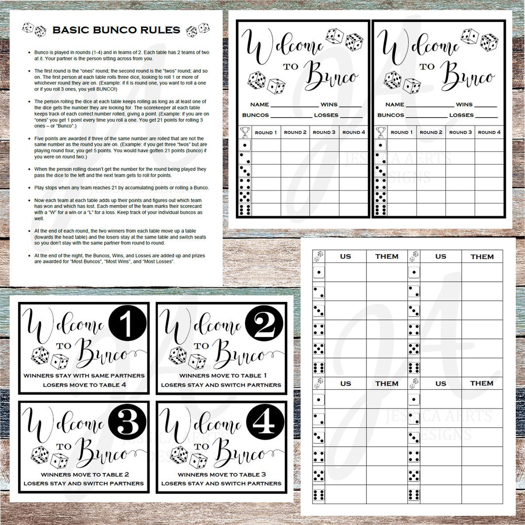 Bunco Printable Bunco Cards Etsy