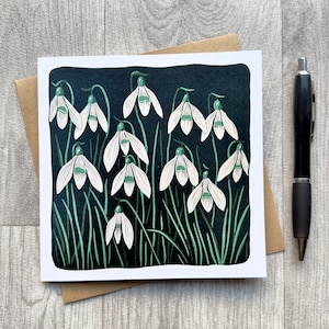 de voeux de perce-neige | Carte de voeux simple carrée avec enveloppe marron recyclée (vierge à l'intérieur)