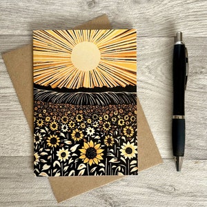 de voeux de tournesols | Une seule carte avec enveloppe marron recyclée (vierge à l'intérieur)