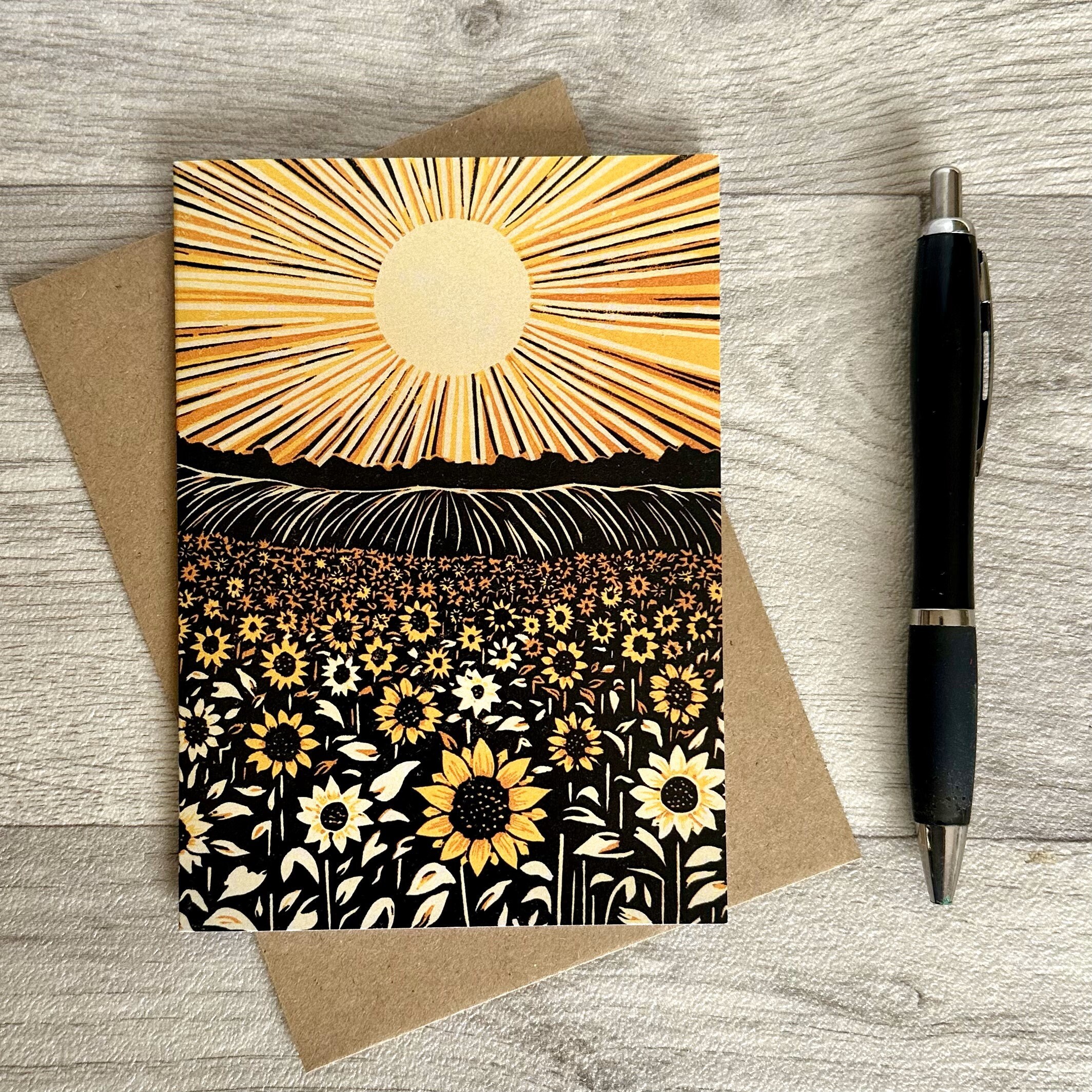 Sunflowers Greeting Card | Single Card With Recycled Brown Envelope ...