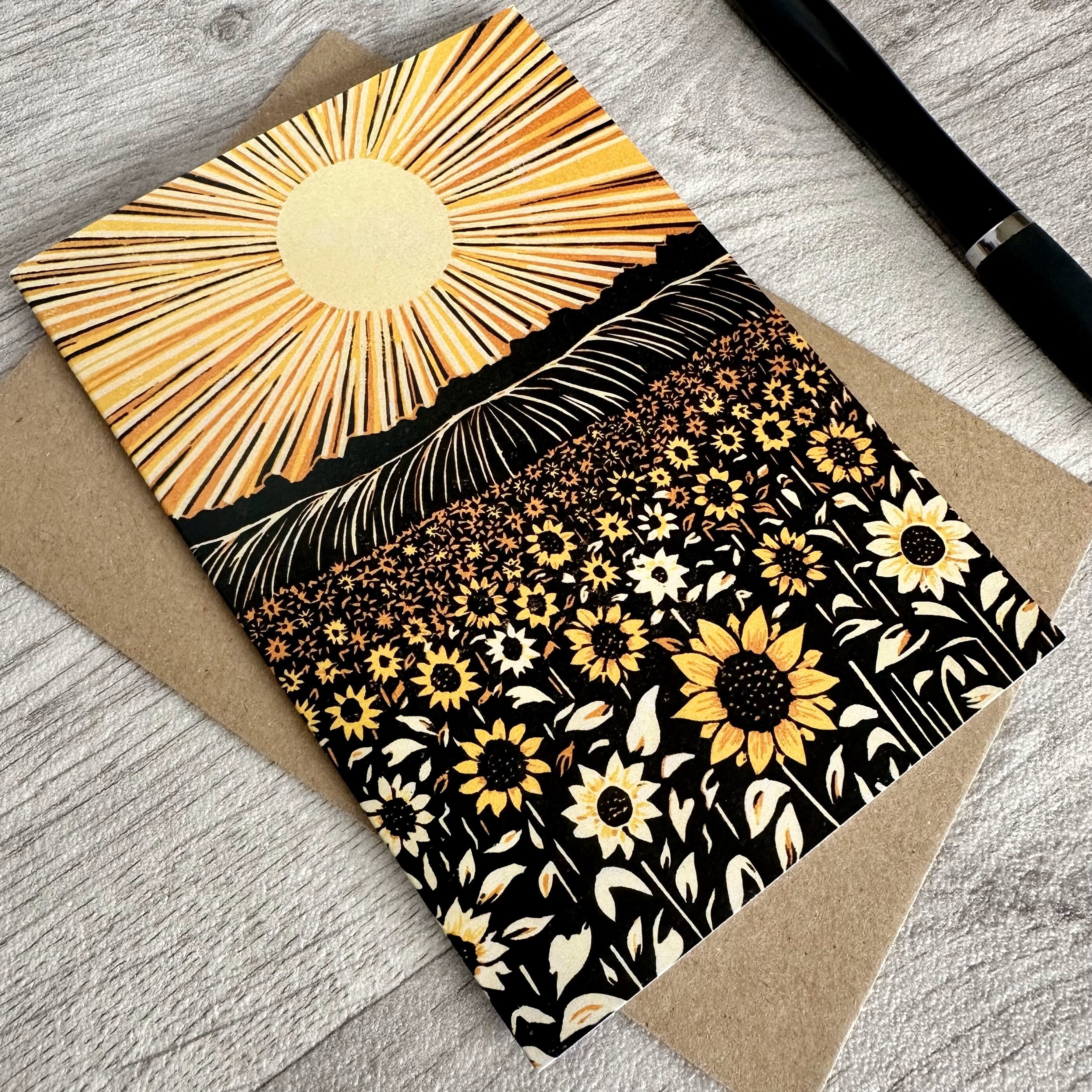 Sunflowers Greeting Card | Single Card With Recycled Brown Envelope ...