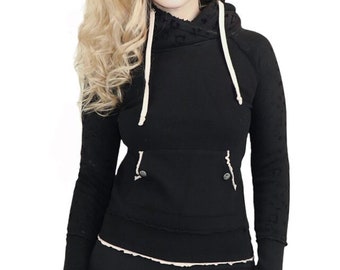 Black & Pink Leopard High Neck Hoodie