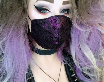 Vegan Leather with Metallic Purple Lace Mask - With Nose Bridge