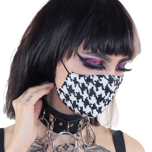 Houndstooth Black & White Mask Without Nose Bridge