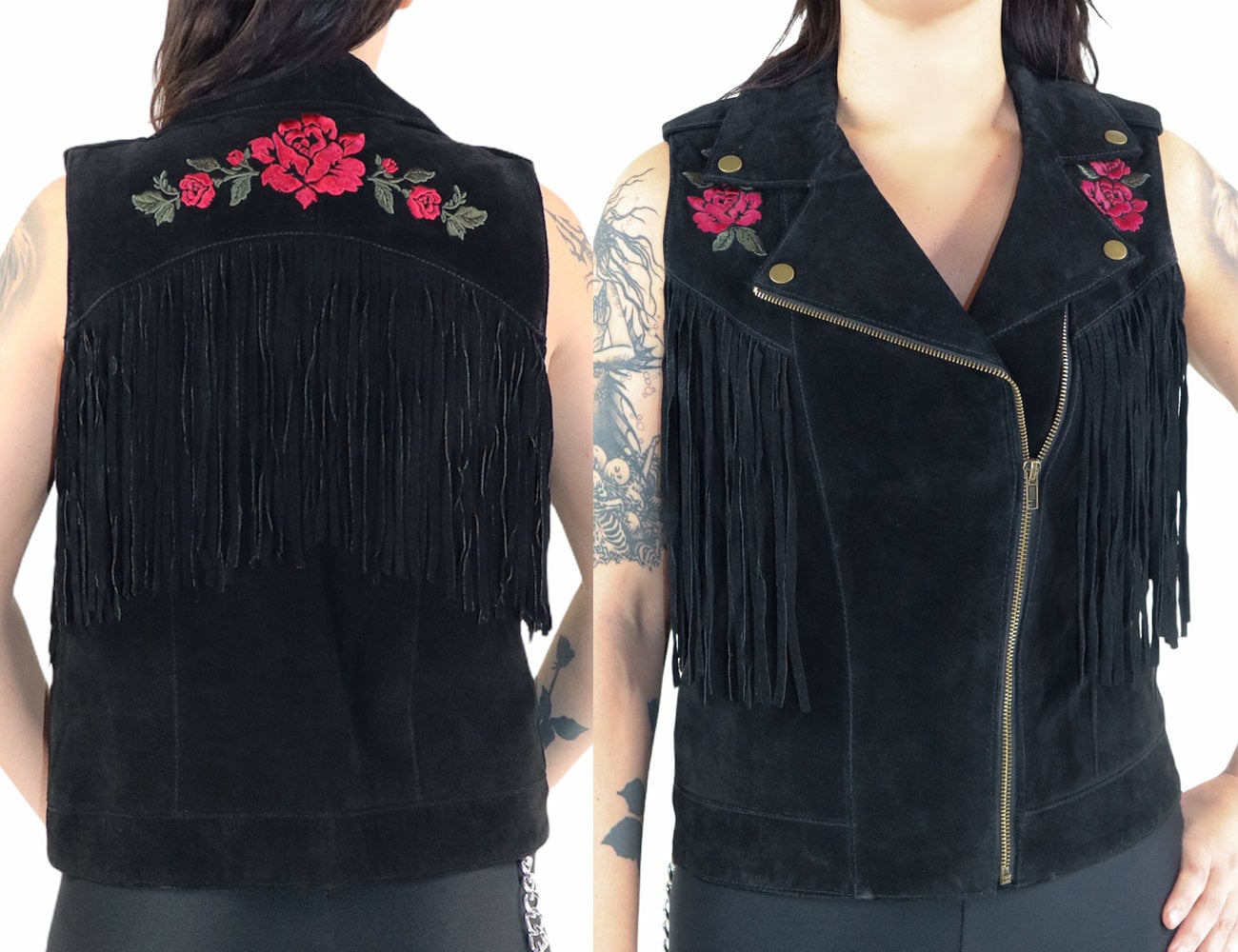 高品質 薔薇刺繍 フリンジウエスタンベスト トップス