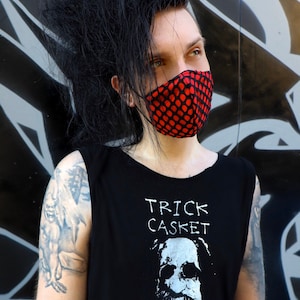 Black and Red Fishnet Mask- Without Nose Bridge