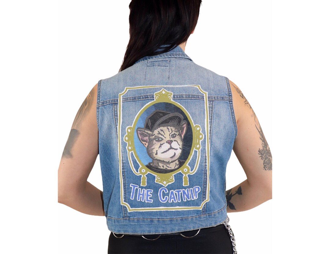 The Chronic Catnip Cat Denim Vest Etsy