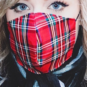 Red Plaid Mask - Without Nose Bridge