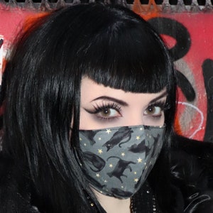Black Cat & Star Printed Mask-With Nose Bridge