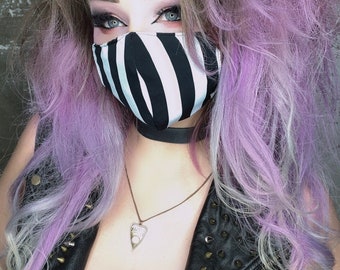 Beetlejuice Black White Stripe Mask - With Nose Bridge