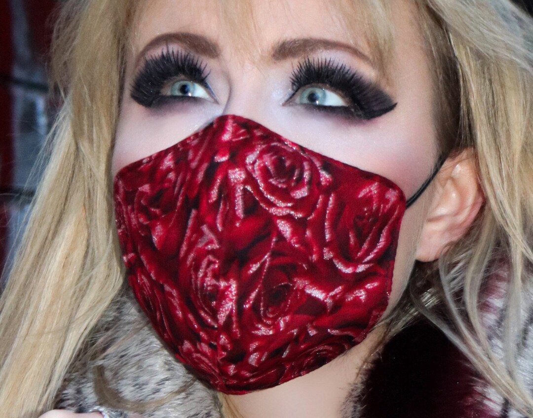 Red Rose Print Mask - Without Nose Bridge - Etsy