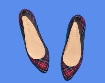 Vintage 90s Plaid Pointed Toe Flats 7M