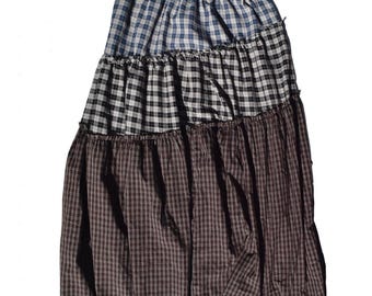 Patchwork Plaid Tiered Cotton Skirt