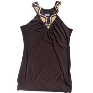 2000s Beaded Halter Top Brown Slinky Top