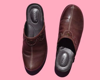 Brown Leather Slip On Clogs